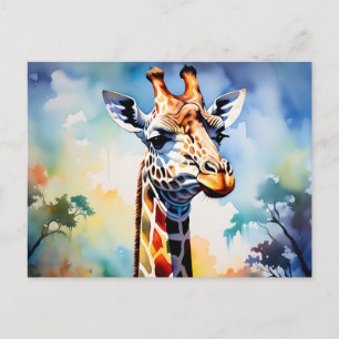Safari Vibrant Giraffe in Wasserfarbe Postkarte