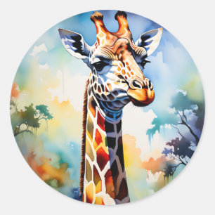 Safari Vibrant Giraffe in Wasserfarbe Runder Aufkleber