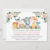 Safari Wasserfarben Tiere Rosa Blütendusche Einladung (Vorderseite)