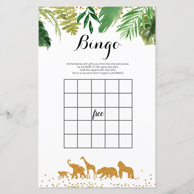 Safari Watercolor Bingo Spiel (Vorderseite)