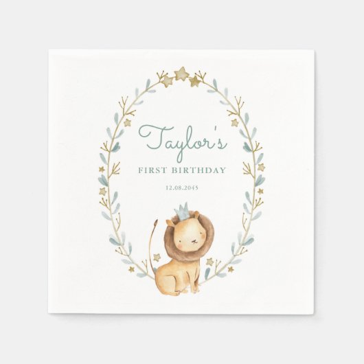 Safari Watercolor Löwe Prince Serviette (Vorderseite)