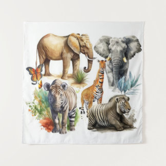 Safari Watercolor Wandteppich