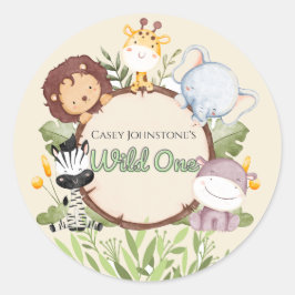 Safari Watercolor Wild One 1st Birthday Runder Aufkleber