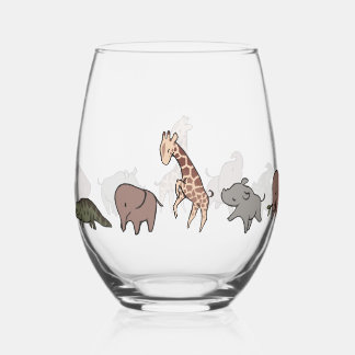 Safari-Weinglas mit Elefant Nashorn Giraffe Krokod Weinglas Ohne Stiel