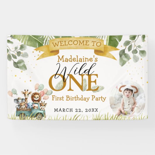 Safari Welcome Foto Wild One Geburtstag Banner (Horizontal)