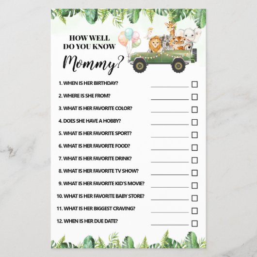 Safari Wie gut kennen Sie Mama Duschspielkarte Flyer (Vorne)