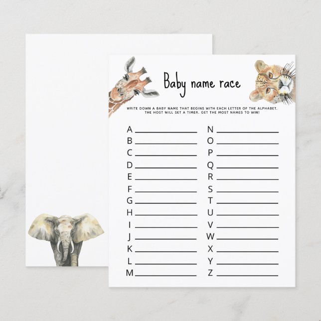 Safari wild animal - Baby name race (Vorne/Hinten)