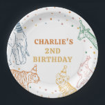 Safari Wild Animals 2nd Birthday Pappteller<br><div class="desc">Make your little one's 2nd birthday party unforgettable with this delightful safari animal birthday party plate. Each animal is adorned with a cute party hat,  enhancing the celebratory vibe.</div>