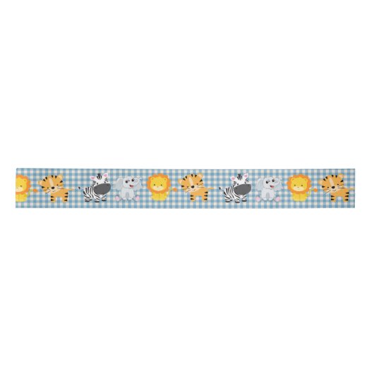 Safari Wild Animals on Gingham Satinband (Vorderseite)