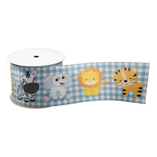 Safari Wild Animals on Gingham Satinband (Spule)