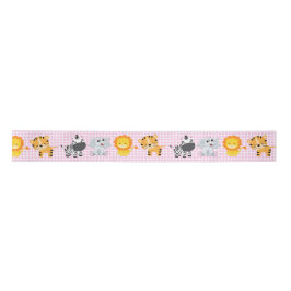 Safari Wild Animals on Gingham Satinband