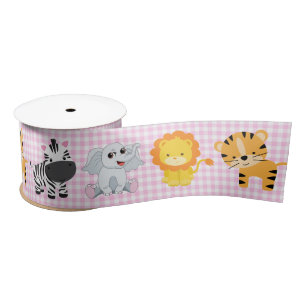 Safari Wild Animals on Gingham Satinband