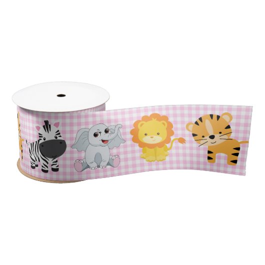 Safari Wild Animals on Gingham Satinband (Spule)