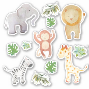 Safari Wild Animals Tropical Blätter Aufkleber
