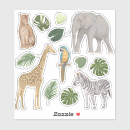 Safari Wild Animals Tropical Blätter Aufkleber