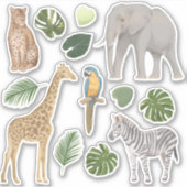 Safari Wild Animals Tropical Blätter Aufkleber (Vorderseite)