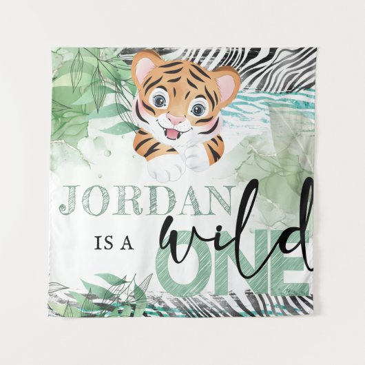 Safari Wild Birthday Lion Personalisiert Wandteppich (Vorderseite)