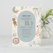 Safari Wild Boy Baby Shower Einladung (Stehend Vorderseite)