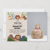 Safari Wild ein einfaches First Birthday Baby Foto Einladung (Vorderseite)