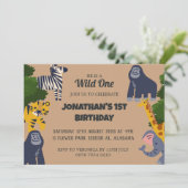 Safari Wild ein einfaches Niedliches erstes Geburt Einladung (Stehend Vorderseite)