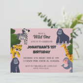 Safari Wild ein einfaches Niedliches erstes Geburt Einladung (Stehend Vorderseite)
