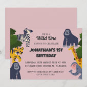 Safari Wild ein einfaches Niedliches erstes Geburt Einladung (Vorne/Hinten)