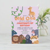 Safari Wild ein einfaches Niedliches erstes Geburt Einladung (Stehend Vorderseite)