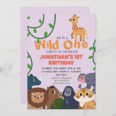 Safari Wild ein einfaches Niedliches erstes Geburt Einladung (Vorne/Hinten)