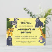 Safari Wild ein einfaches Niedliches erstes Geburt Einladung (Stehend Vorderseite)