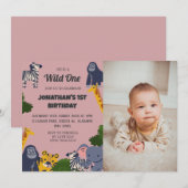 Safari Wild ein einfaches Niedliches Erstes Geburt Einladung (Vorne/Hinten)