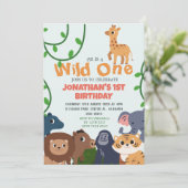 Safari Wild ein einfaches Niedliches erstes Geburt Einladung (Stehend Vorderseite)