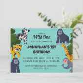 Safari Wild ein einfaches Niedliches erstes Geburt Einladung (Stehend Vorderseite)