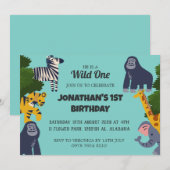 Safari Wild ein einfaches Niedliches erstes Geburt Einladung (Vorne/Hinten)