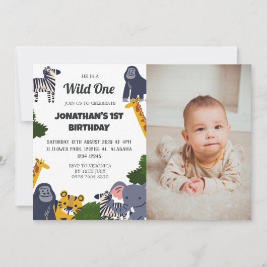 Safari Wild ein einfaches Niedliches Erstes Geburt Einladung (Vorderseite)
