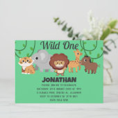 Safari Wild ein einfaches Niedliches First Geburts Einladung (Stehend Vorderseite)