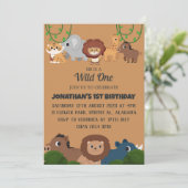 Safari Wild ein einfaches Niedliches First Geburts Einladung (Stehend Vorderseite)