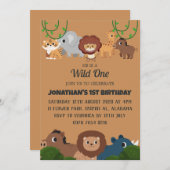 Safari Wild ein einfaches Niedliches First Geburts Einladung (Vorne/Hinten)