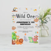 Safari Wild ein einfaches Niedliches First Geburts Einladung (Stehend Vorderseite)