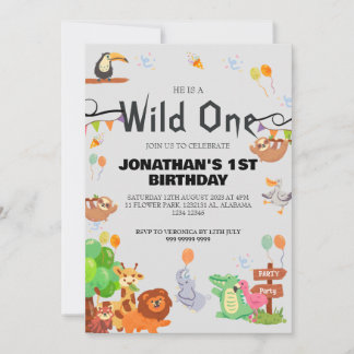 Safari Wild ein einfaches Niedliches First Geburts Einladung