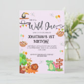 Safari Wild ein einfaches Niedliches First Geburts Einladung (Stehend Vorderseite)