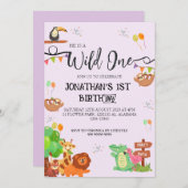 Safari Wild ein einfaches Niedliches First Geburts Einladung (Vorne/Hinten)
