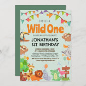 Safari Wild ein einfaches Niedliches First Geburts Einladung (Vorne/Hinten)