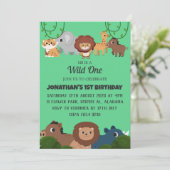 Safari Wild ein einfaches Niedliches First Geburts Einladung (Stehend Vorderseite)