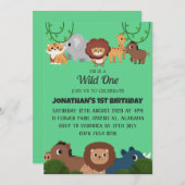 Safari Wild ein einfaches Niedliches First Geburts Einladung (Vorne/Hinten)