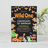 Safari Wild ein einfaches Niedliches First Geburts Einladung (Stehend Vorderseite)