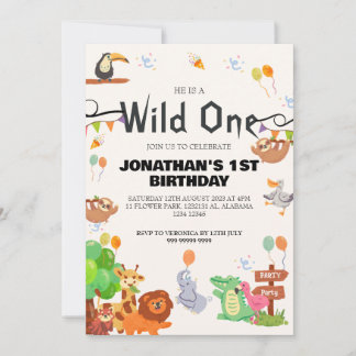 Safari Wild ein einfaches Niedliches First Geburts Einladung
