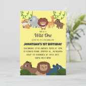 Safari Wild ein einfaches Niedliches First Geburts Einladung (Stehend Vorderseite)