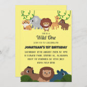 Safari Wild ein einfaches Niedliches First Geburts Einladung (Vorne/Hinten)