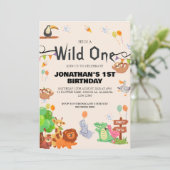 Safari Wild ein einfaches Niedliches First Geburts Einladung (Stehend Vorderseite)