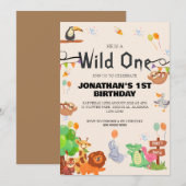 Safari Wild ein einfaches Niedliches First Geburts Einladung (Vorne/Hinten)